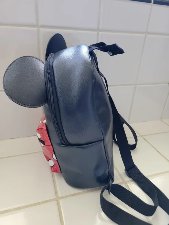 Disney Minnie Mouse Black Backpack with Red Polka Dot Pocket and Bow - Picture 4 of 12